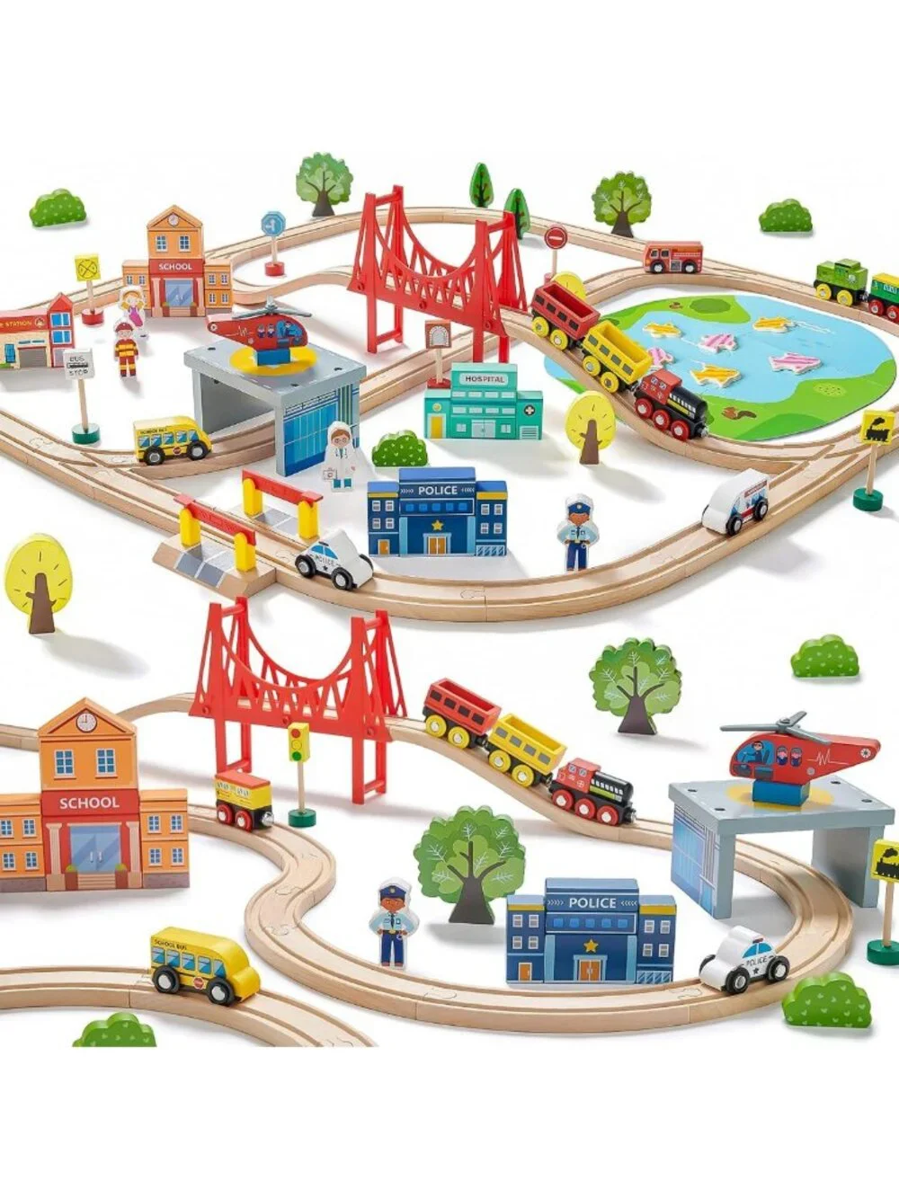 110PCS Wooden Train Set with Tracks - Fun Toy Train for Kids, Creative Play